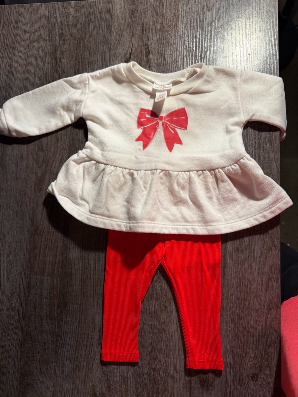 Cat & Jack Cream Tunic with Red Bow and Red Leggings